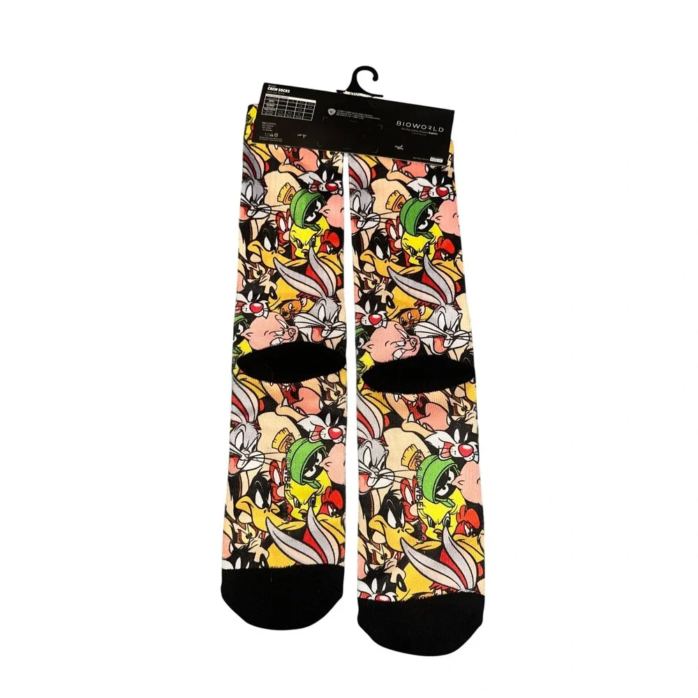 NWT‎ Looney Tunes Bioworld Crew Socks Mens 8-12 Bugs Bunny Daffy Duck All Over